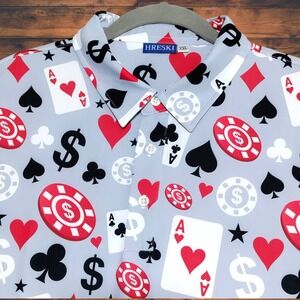Hreski Golf Polo Shirt Men's XXL Poker Black Jack Vegas Performance Stretch NWOT